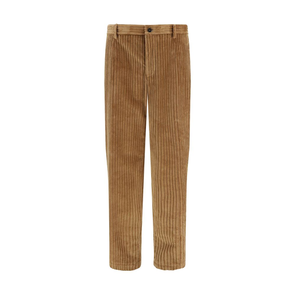 Casual Pants by Dolce & Gabbana for men in velvet cotton corduroy brown features a polished silhouette with a polished regular-fit, reaching a polished long and finished with a polished .