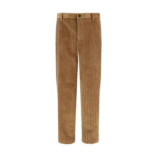 Casual Pants by Dolce & Gabbana for men in velvet cotton corduroy brown features a polished silhouette with a polished regular-fit, reaching a polished long and finished with a polished .
