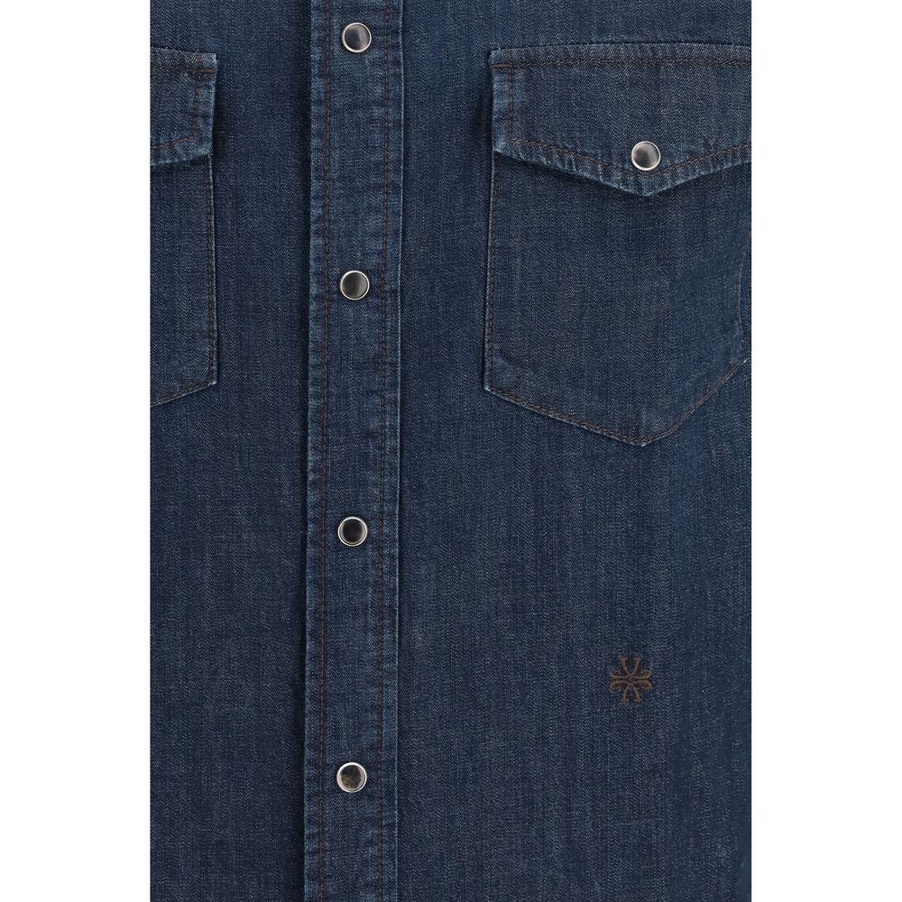Shirt by Jacob Cohen for men in denim cotton blue & signature showcases a sharp silhouette, elegantly detailed with a sharp and sharp .