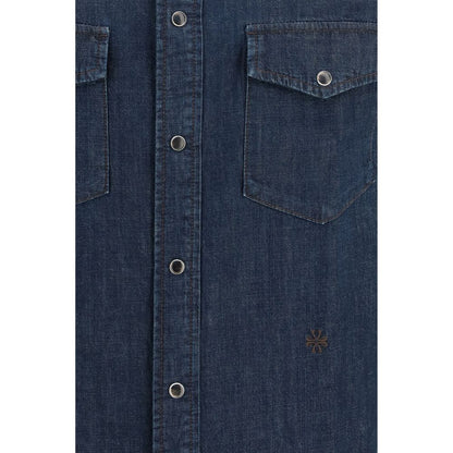 Shirt by Jacob Cohen for men in denim cotton blue & signature showcases a sharp silhouette, elegantly detailed with a sharp and sharp .
