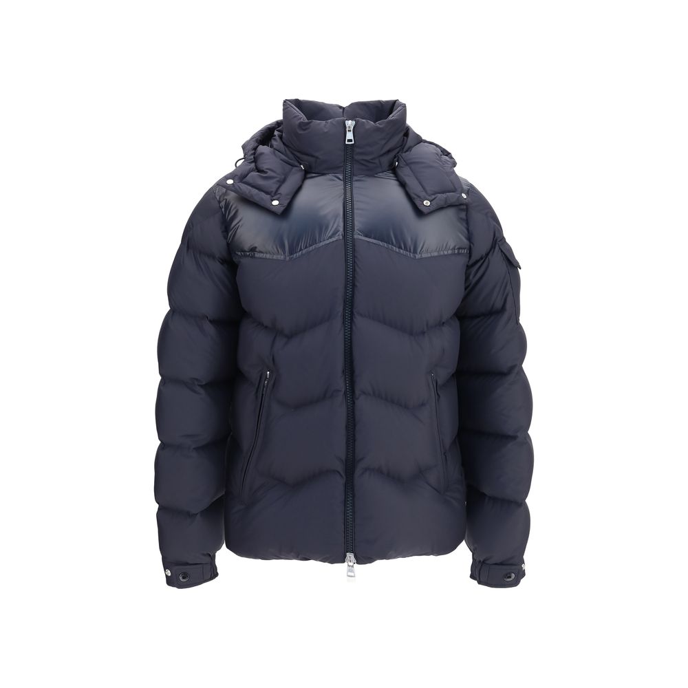 Moncler Men's Goose Down Padded Polyester & Goose-Down Hooded Overcoat - Blue Patterned Signature
