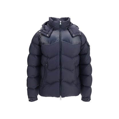 Moncler Men's Goose Down Padded Polyester & Goose-Down Hooded Overcoat - Blue Patterned Signature