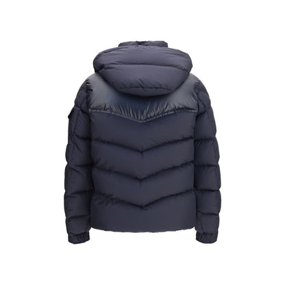 Moncler Men's Goose Down Padded Polyester & Goose-Down Hooded Overcoat - Blue Patterned Signature
