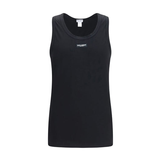 Activewear T-Shirt by Dolce & Gabbana for men in stretch cotton black presents a kinetic silhouette, showcasing the kinetic sleeveless and round neckline alongside functional for a premium, athletic look.