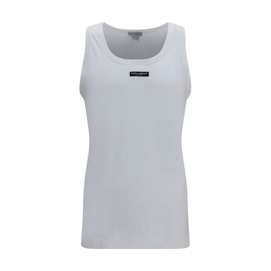 Activewear T-Shirt by Dolce & Gabbana for men in stretch cotton white features an athletic silhouette with sleeveless sleeves and a round neckline neckline, enhanced by high-performance .