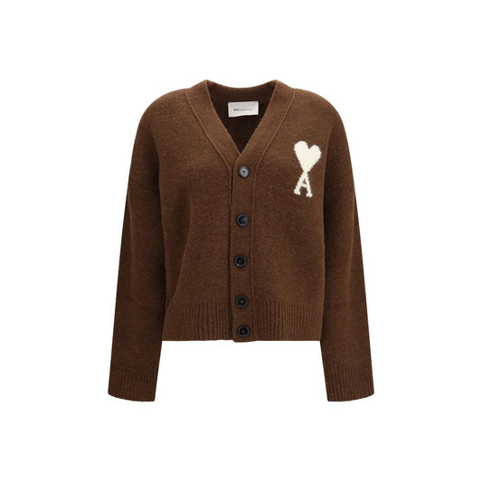 Cardigan by Ami Paris for women in polyamide & alpaca wool brown & horn features a dramatic silhouette, showcasing a sophisticated and dramatic detail for a timeless, premium look.