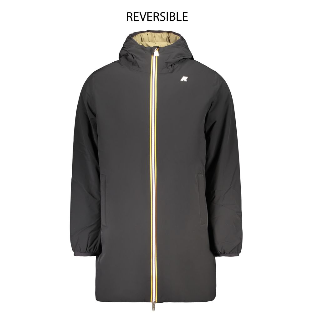 Overcoat by K-WAY for men in stretch nylon black & green features an voluminous silhouette, showcasing distinct pockets & insulated and a voluminous for a truly voluminous aesthetic.