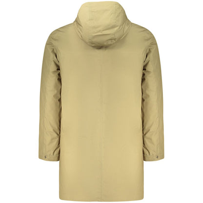 Hooded Overcoat by K-WAY for men in cotton polyester green showcases a architectural silhouette, artfully detailed with a distinctive and functional pockets & hooded for a architectural finish.