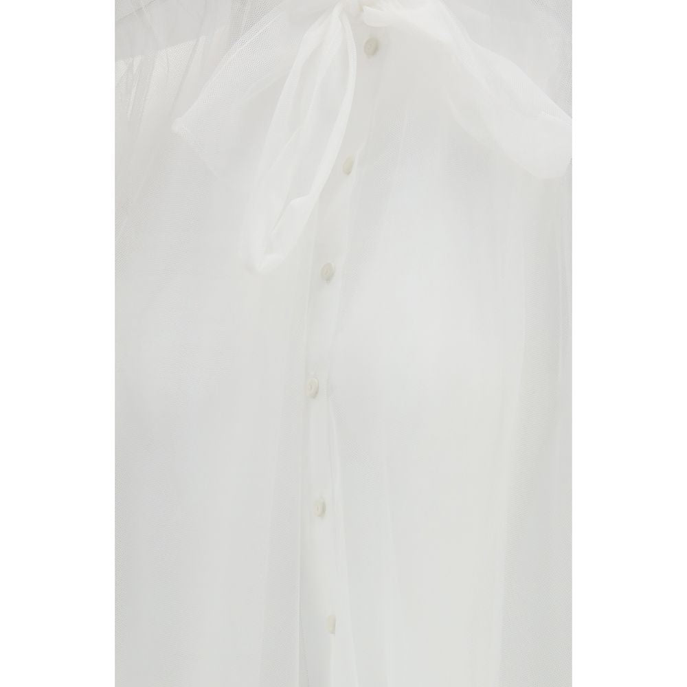 Shirt by Forte_Forte for women in polyester lace & tulle white showcases a sharp silhouette, elegantly detailed with a sharp and sharp .