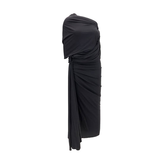 Balenciaga Women's One Shoulder Asymmetric Cocktail Sleeveless Polyester & Viscose Long Dress - Black