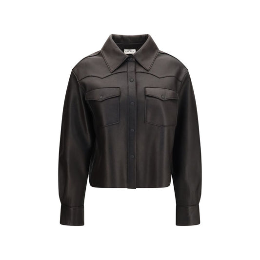 Jacket by P.A.R.O.S.H. for women in lamb leather black features an utilitarian silhouette with a refined , showcasing sophisticated pockets for an utilitarian aesthetic.