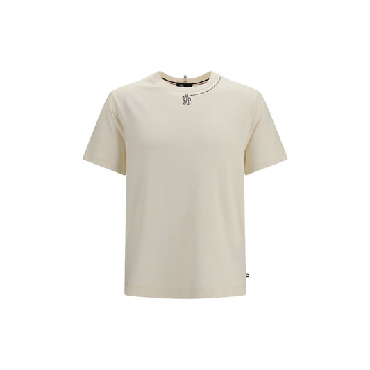 Moncler Grenoble Men's Relaxed Fit Regular Short-Sleeve Crew Neck Cotton Activewear T-Shirt - Beige Signature Print