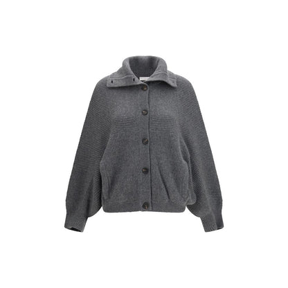 Cardigan by Brunello Cucinelli for women in cashmere gray presents a textural silhouette, artfully finished with a textural high-neck neckline and for a sophisticated, textural look.