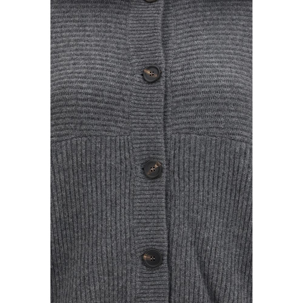 Cardigan by Brunello Cucinelli for women in cashmere gray features a dramatic silhouette, showcasing a sophisticated and dramatic detail for a timeless, premium look.