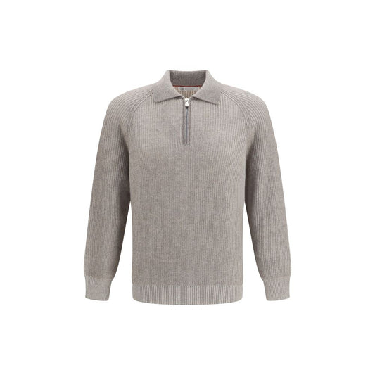 Sweater by Brunello Cucinelli for men in cashmere gray showcases a sumptuous silhouette, artfully finished with a sumptuous and for a sophisticated, sumptuous look.