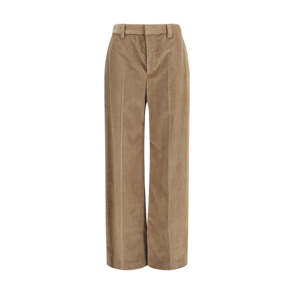 Casual Pants by Brunello Cucinelli for women in velvet cotton brown features a polished silhouette with a polished relaxed-fit, regular-fit & wide, reaching a polished long and finished with a polished high rise.