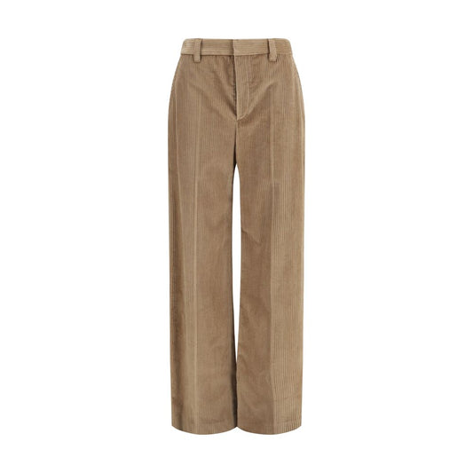 Casual Pants by Brunello Cucinelli for women in velvet cotton brown features a polished silhouette with a polished relaxed-fit, regular-fit & wide, reaching a polished long and finished with a polished high rise.