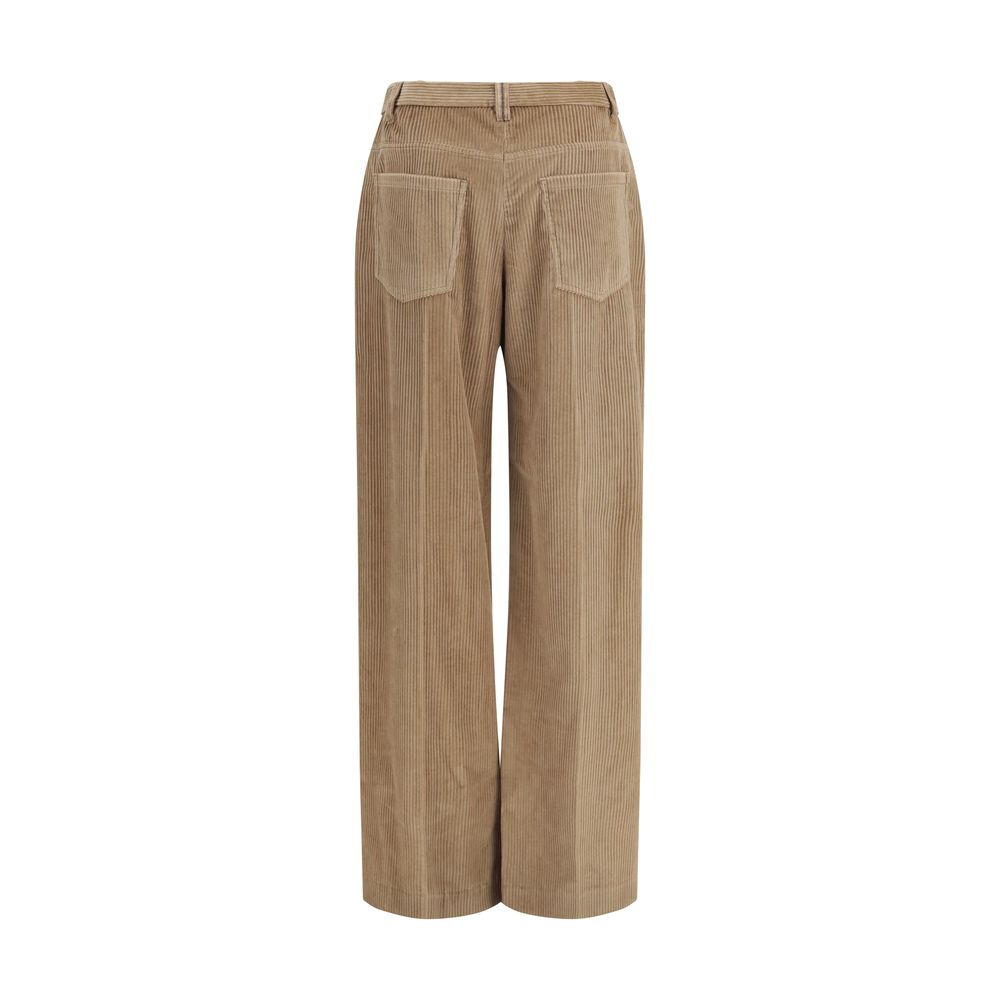 Casual Pants by Brunello Cucinelli for women in velvet cotton brown features a refined silhouette with a refined relaxed-fit, regular-fit & wide, defined by a high rise and a refined long for a refined finish.