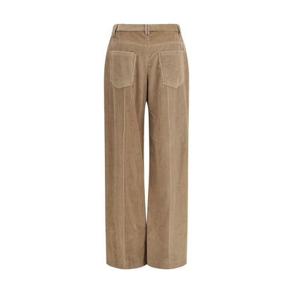 Casual Pants by Brunello Cucinelli for women in velvet cotton brown features a refined silhouette with a refined relaxed-fit, regular-fit & wide, defined by a high rise and a refined long for a refined finish.