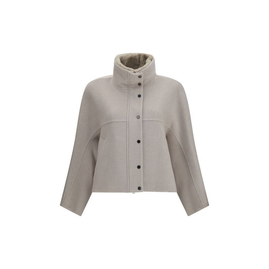Overcoat by Brunello Cucinelli for women in cashmere & virgin wool white showcases a enveloping silhouette, detailed with distinctive and a enveloping .
