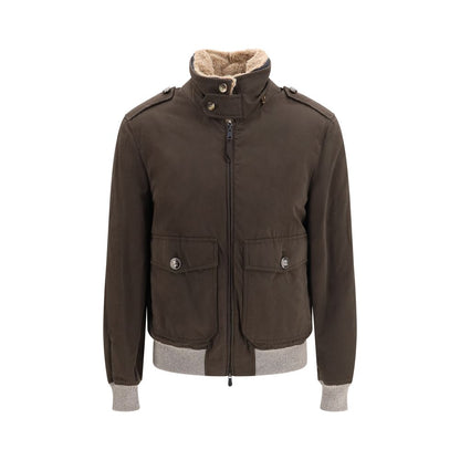 Brunello Cucinelli Men's Lightweight Cotton Polyamide Polyester & Plush Bomber Jacket - Brown