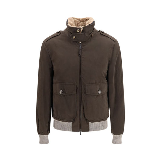 Brunello Cucinelli Men's Lightweight Cotton Polyamide Polyester & Plush Bomber Jacket - Brown