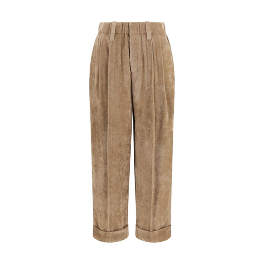 Casual Pants by Brunello Cucinelli for women in cashmere corduroy & viscose brown features a polished silhouette with a polished relaxed-fit, regular-fit & wide, reaching a polished long and finished with a polished .