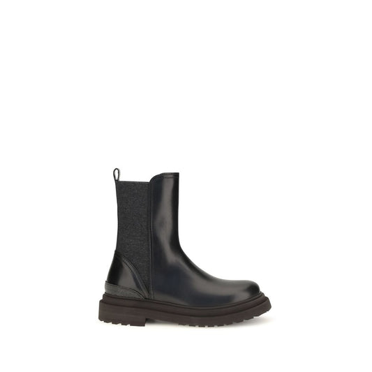Brunello Cucinelli Black Calf Leather Bos Taurus Chelsea Boots