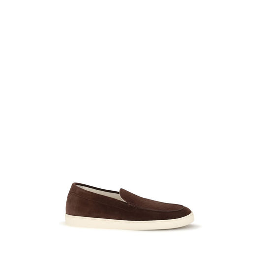 Flat Loafer Slip-On Shoes by Brunello Cucinelli for men in bos taurus calf suede leather bordeaux features an ergonomic silhouette, perfectly showcasing Men's Bos Taurus Calf Suede Leather Flat Loafer Slip-On Shoes with its distinct flat and elegant .