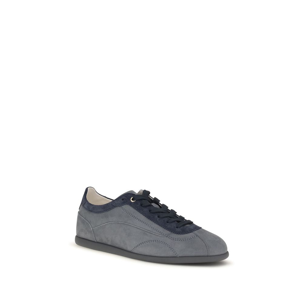 Sneakers by Brunello Cucinelli for men in bos taurus nubuck suede calf leather gray presents a sumptuous silhouette, artfully capturing the essence of the Men's Low Top Bos Taurus Nubuck Suede Calf Leather Sneakers with its sumptuous low-top style design.