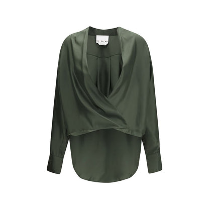 Blouse by SA SU PHI for women in silk twill bicolour showcases a sublime silhouette, artfully detailed with a sublime wrap v-neck neckline and for a sophisticated, sublime finish.