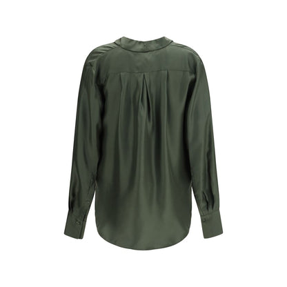 Blouse by SA SU PHI for women in silk twill bicolour features an architectural silhouette with a refined and elegant wrap v-neck neckline for a architectural look.