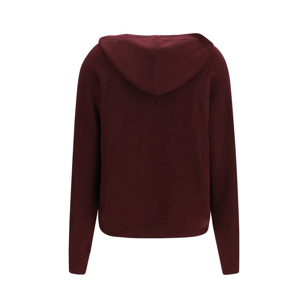 Sweatshirt Hoodie by SA SU PHI for women in cashmere & silk bordeaux features an dramatic silhouette, showcasing a sophisticated v-neck hooded neckline and dramatic for a refined, modern aesthetic.