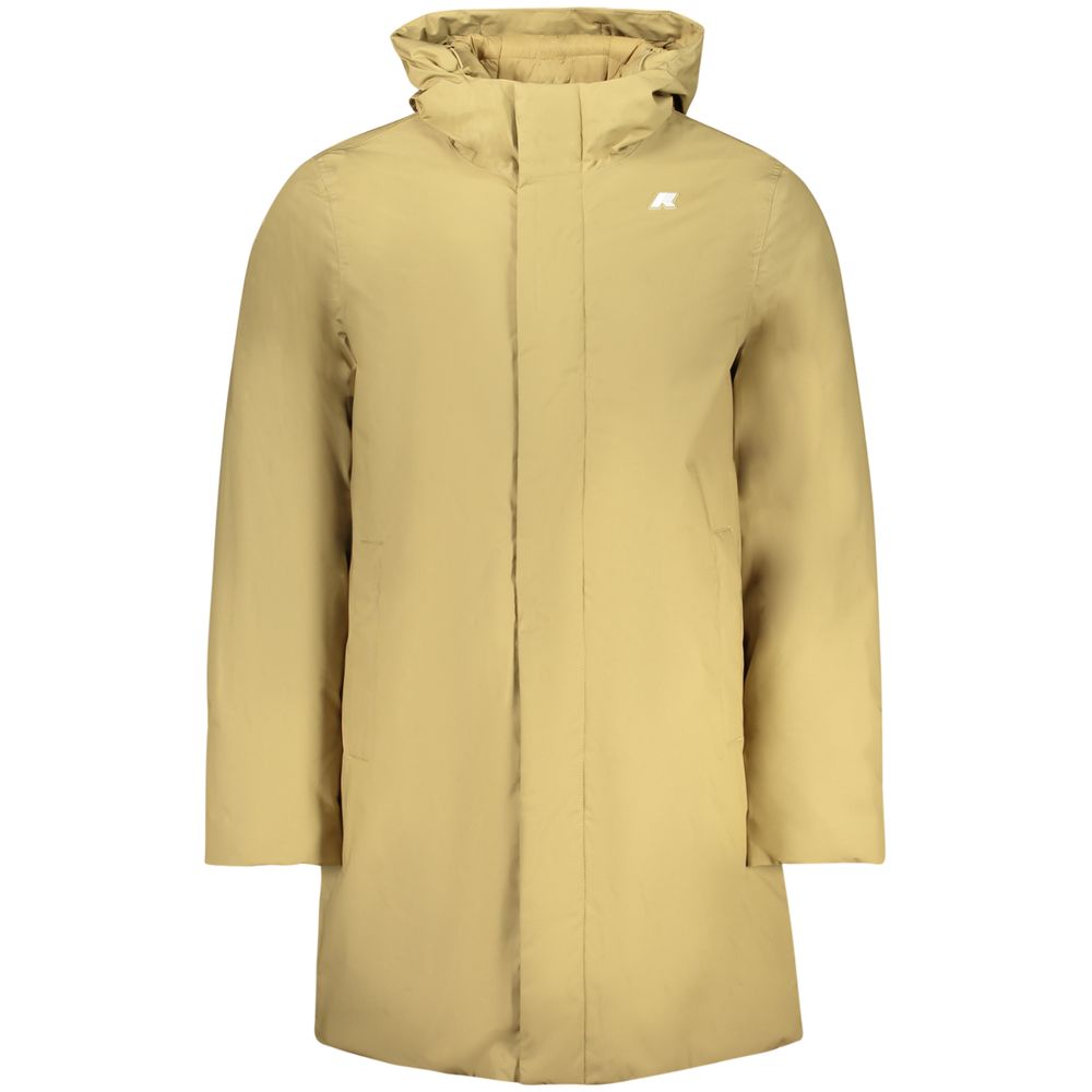 Hooded Windbreaker Jacket by K-WAY for men in cotton polyester beige features an perennial silhouette with a refined wrap hooded neckline and perennial pockets, hooded & windproof for a sophisticated weather-resistant look.