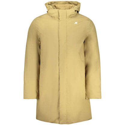 Hooded Windbreaker Jacket by K-WAY for men in cotton polyester beige features an perennial silhouette with a refined wrap hooded neckline and perennial pockets, hooded & windproof for a sophisticated weather-resistant look.