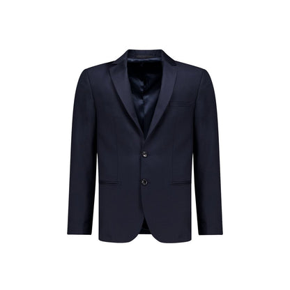 Overcoat by Autore for men in lana merino wool & viscose black & blue features an satoral silhouette, showcasing a sophisticated and satoral pockets for a premium, timeless look.