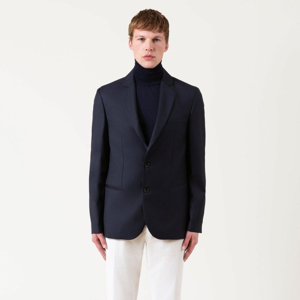 Overcoat by Autore for men in lana merino wool & viscose black & blue showcases a enveloping silhouette, detailed with distinctive pockets and a enveloping .