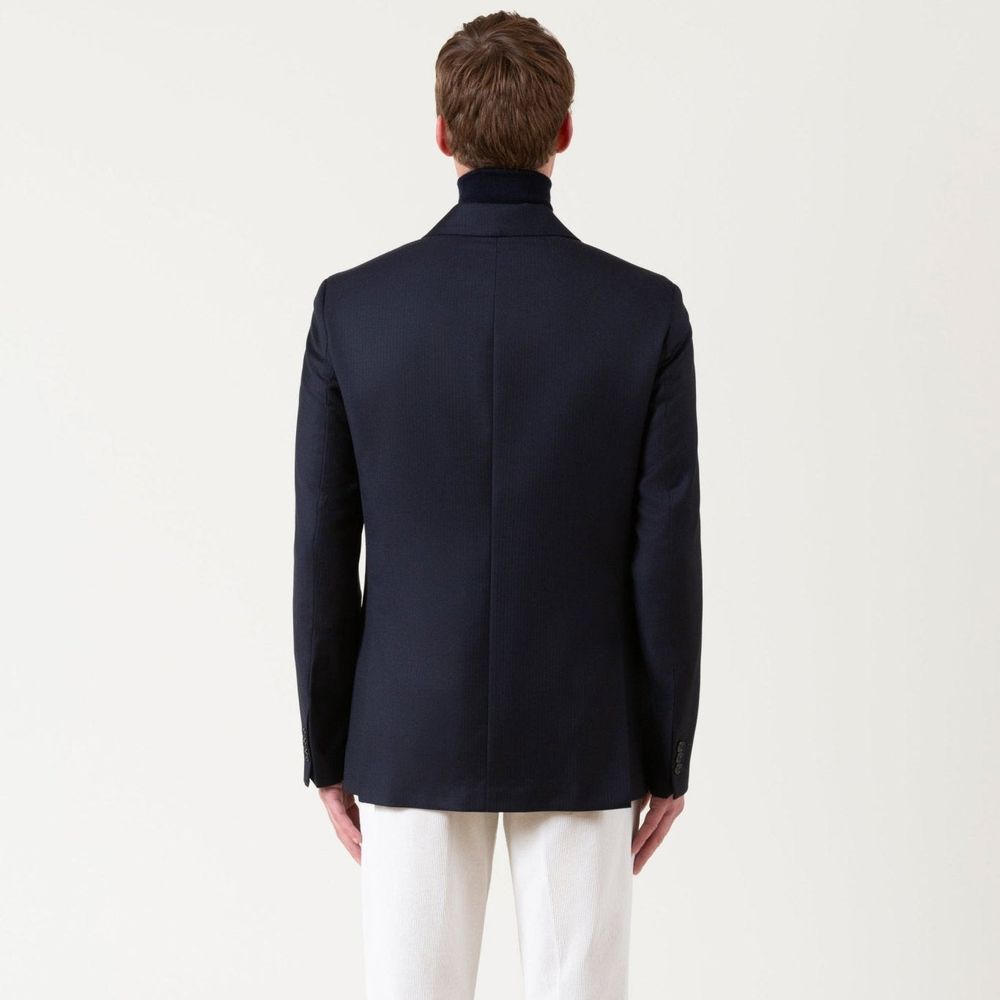Overcoat by Autore for men in lana merino wool & viscose black & blue presents a luxurious silhouette, showcasing a luxurious and sophisticated pockets for a premium, luxurious look.