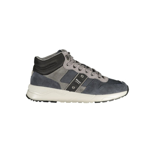 Athletic Sneakers by Blauer for men in polyester black, blue & gray features an timeless silhouette from the Men's Athletic Polyester Sneakers collection, showcasing a timeless athletic style for a timeless look.
