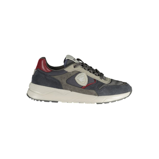Athletic Sneakers by Blauer for men in polyester blue & gray showcases a architectural silhouette, artfully capturing the essence of the Men's Athletic Polyester Sneakers with its signature architectural athletic style construction.