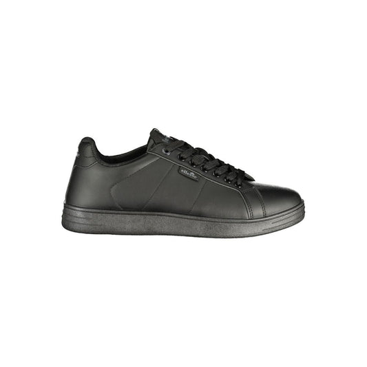 Athletic Sneakers by Ellesse for men in polyester black & print showcases a architectural silhouette, artfully capturing the essence of the Men's Athletic Polyester Sneakers with its signature architectural athletic style construction.