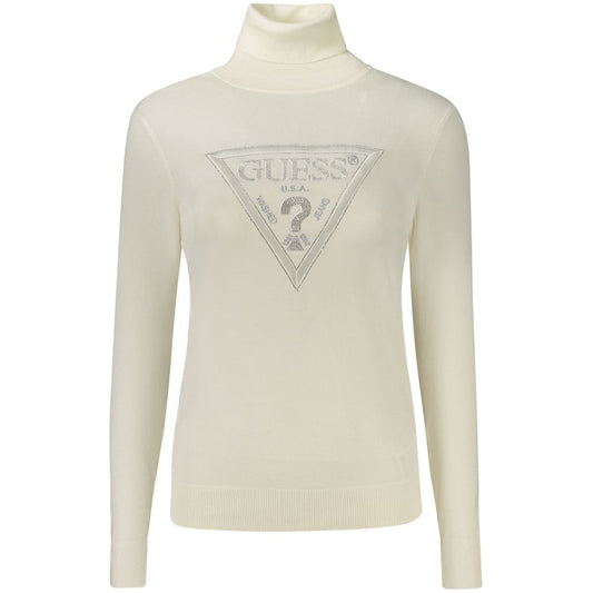 Sweater by Guess Jeans for women in viscose & rhinestone white showcases an masterful silhouette, artfully detailed with a masterful turtle neckline and for a sophisticated, premium finish.