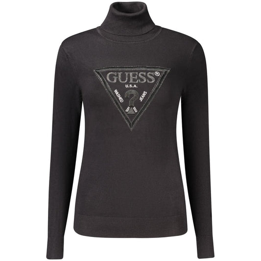 Sweater by Guess Jeans for women in viscose & rhinestone black features an tactile silhouette, showcasing a sophisticated turtle neckline and tactile for a refined finish.