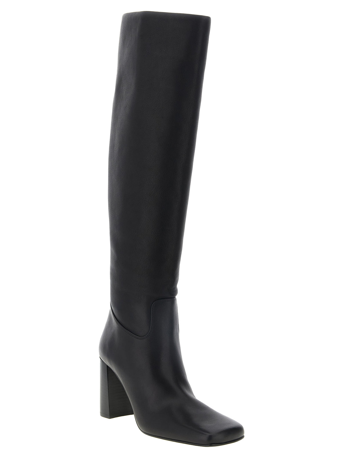 Over-The-Knee Boots by Khaite for women in calfskin leather black & natural features an avant-garde Women's Calfskin Leather Over-The-Knee Boots silhouette, defined by a sophisticated block-heel and a avant-garde square toe style.
