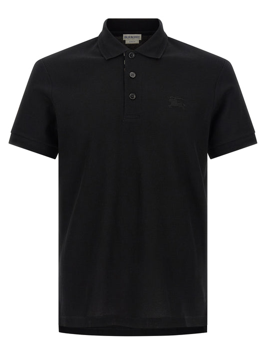 Burberry Men's Cotton Polo Shirt - Black Patterned Chevron
