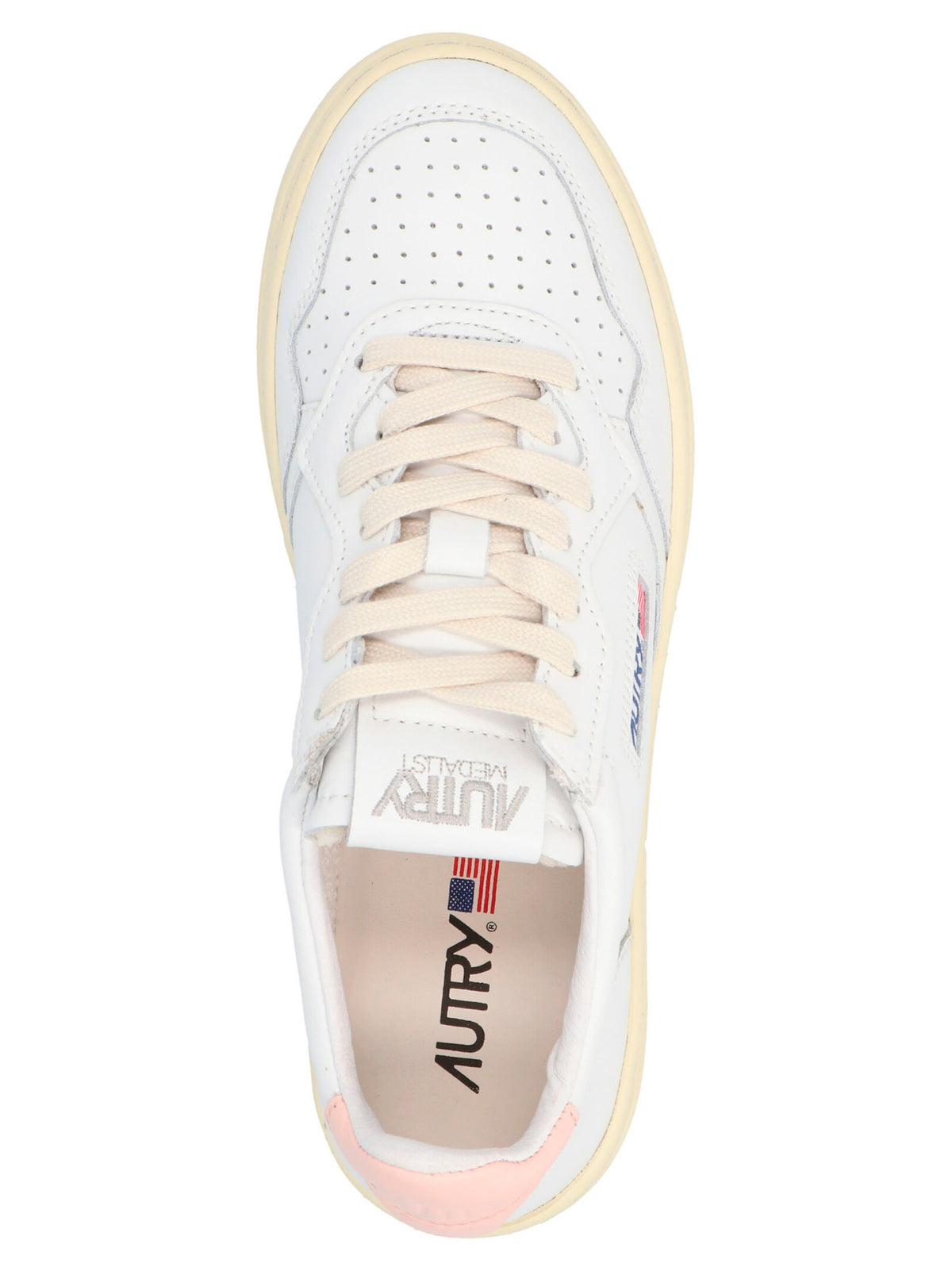 Sneakers by Autry for women in cowhide leather multicolor & pink presents a sumptuous silhouette, artfully capturing the essence of the Women's Low Top Cowhide Leather Sneakers with its sumptuous low-top style design.