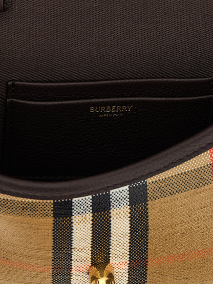Burberry Highlands Leather Linen Cotton & Viscose Mini Flap Handbag - Multicolor Jacquard