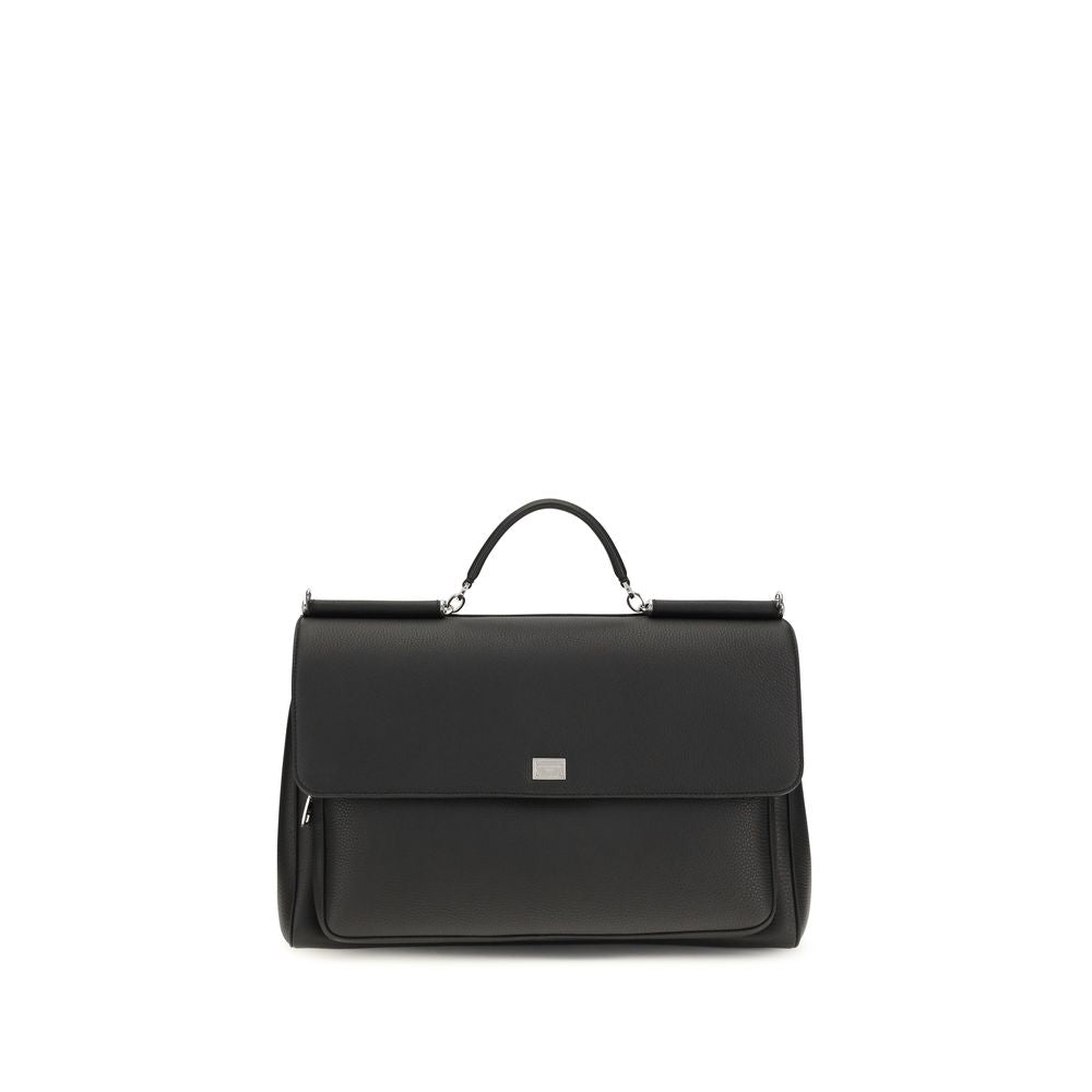 Dolce & Gabbana My Sicily Bos Taurus Calf Leather & PVC Shoulder Box Bag - Black Silver Signature