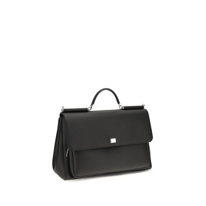 Dolce & Gabbana My Sicily Bos Taurus Calf Leather & PVC Shoulder Box Bag - Black Silver Signature