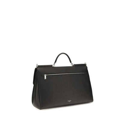 Dolce & Gabbana My Sicily Bos Taurus Calf Leather & PVC Shoulder Box Bag - Black Silver Signature